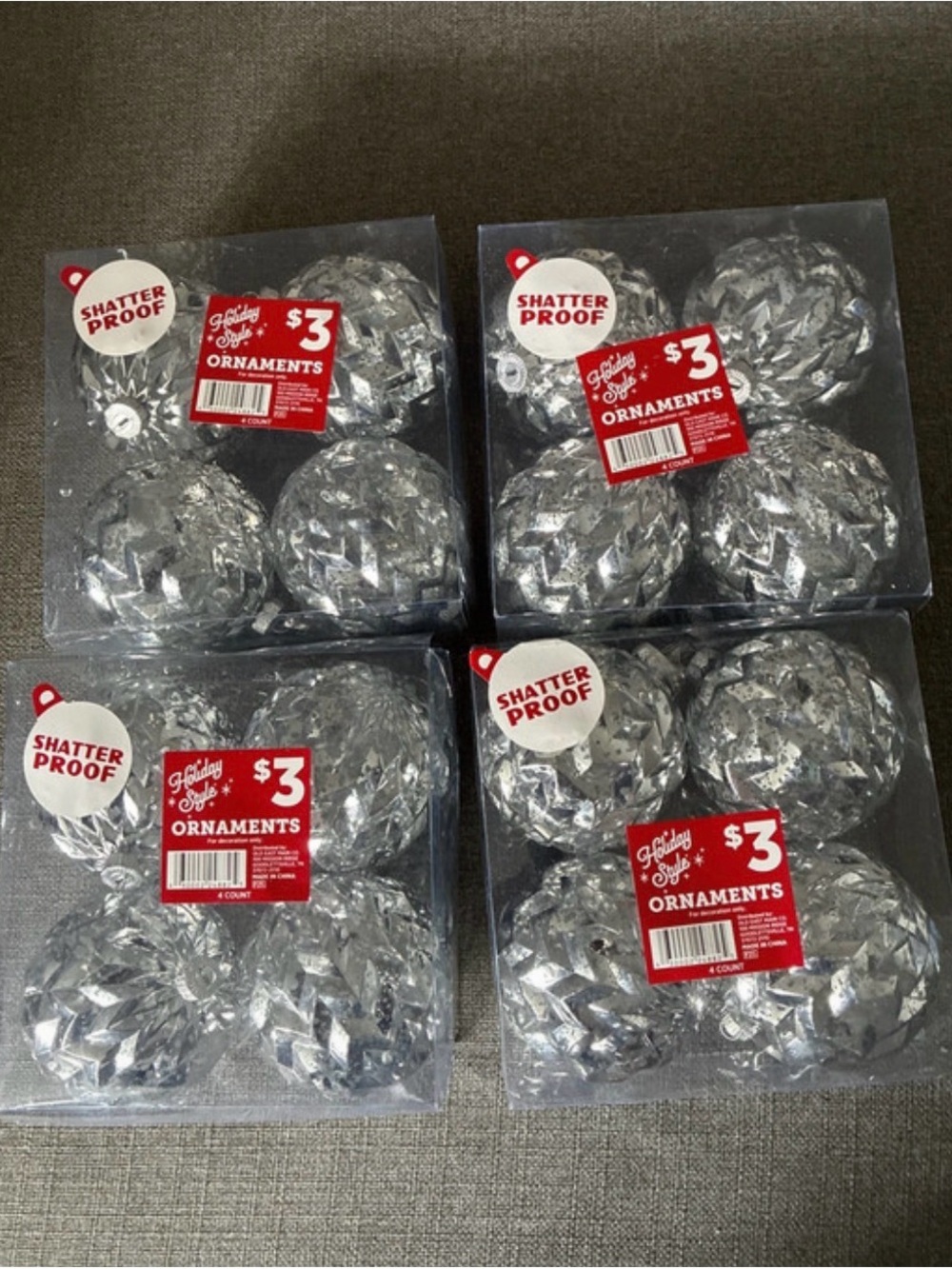 Holiday Style Shatterproof Silver Ornaments